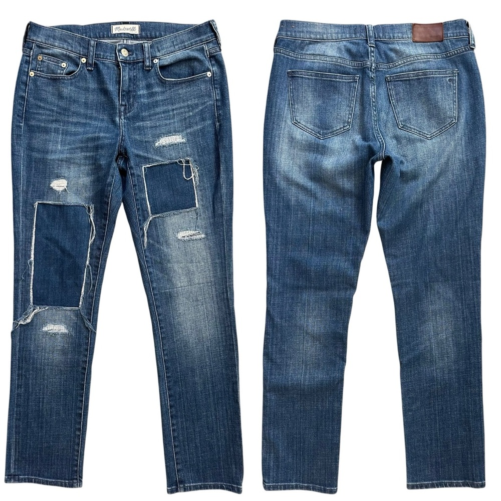 Madewell Dark Wash Mid Rise Patchwork Boho Patched Slim Boy Jean Size 26